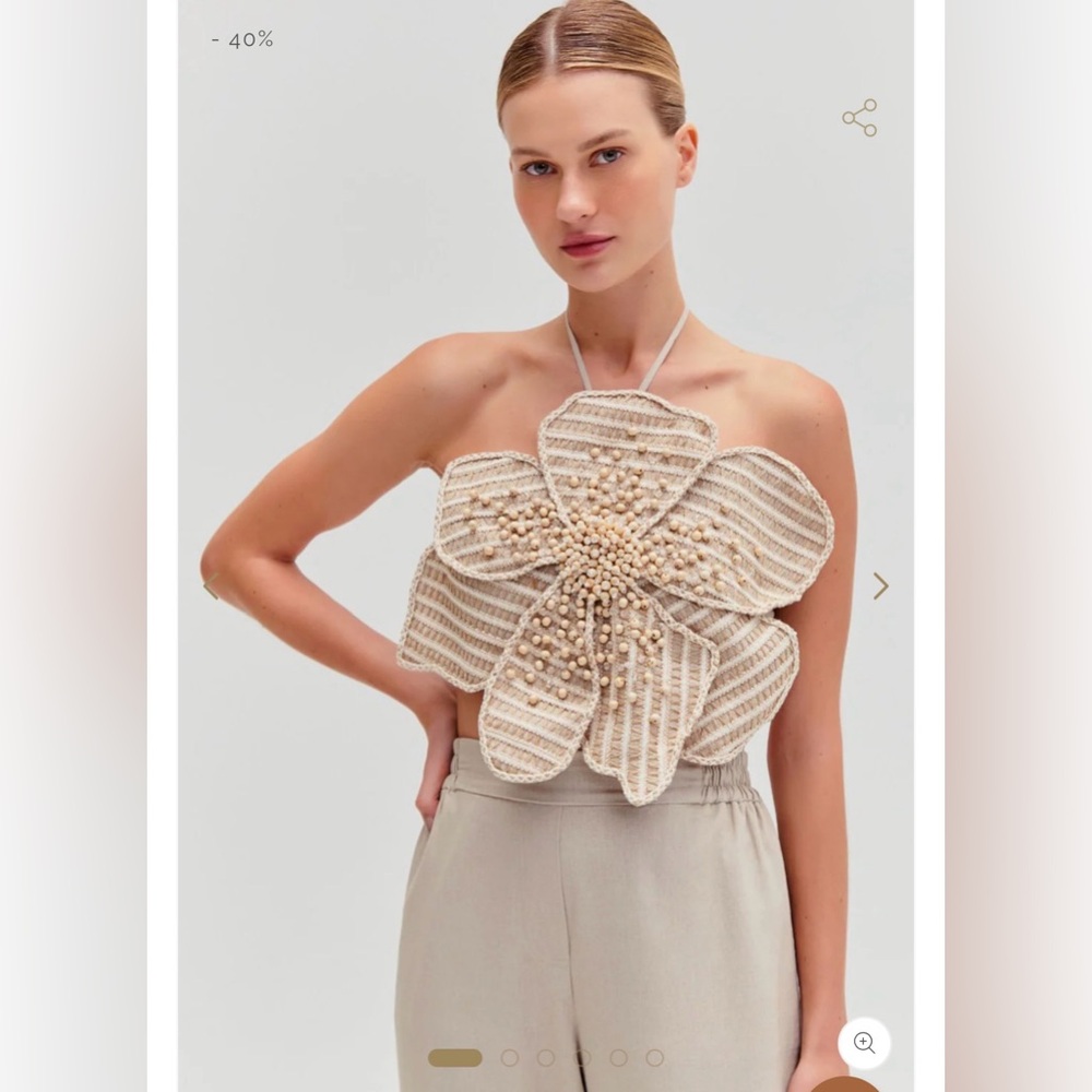 PATBO CANDY LINEN HAND BEADED FLOWER TOP